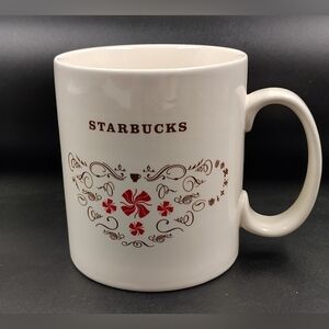 Starbucks Cream Coffee Tea Mug Cup w/ Red Floral Design